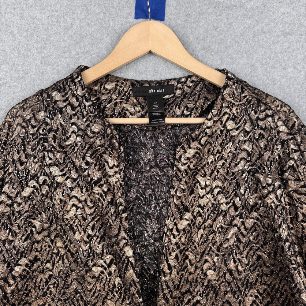 Ali Miles Jacket Womens 2X Gold Black Metallic Lace Button Front Boho‎ Artsy - Picture 4 of 9